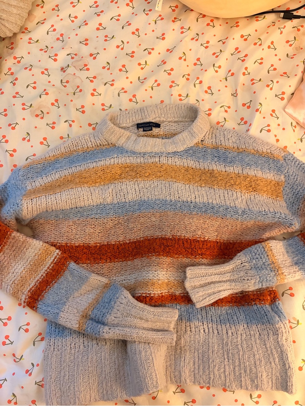 American Eagle Outfitters Striped Crewneck Sweater in Cream, Blue & Rust